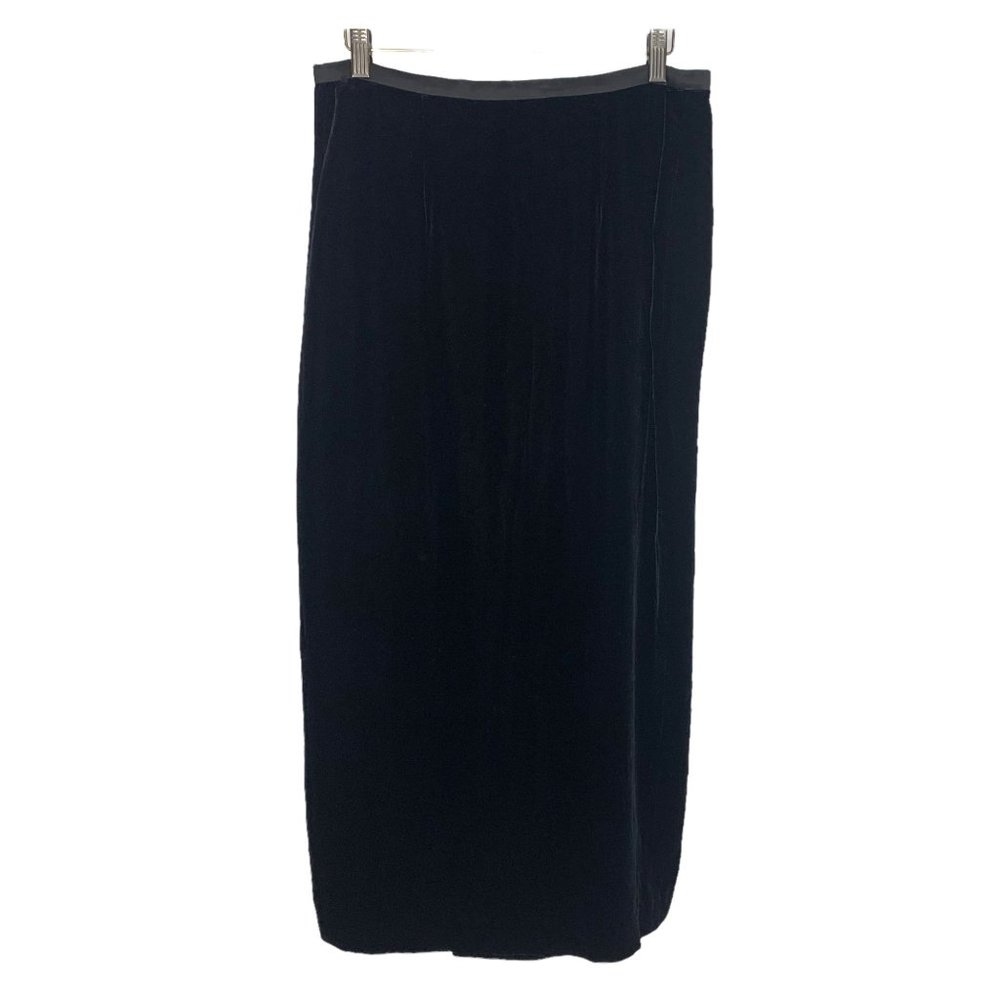 Vintage 90s Ralph Ralph Lauren Black Velvet Straight Wrap Midi Skirt Large